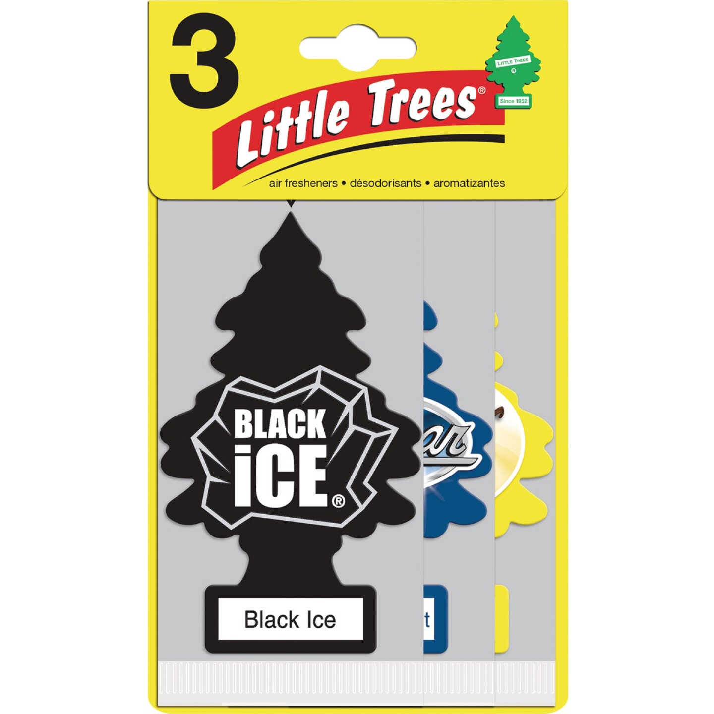 Little Trees Car Air Freshener, Vanillaroma, Black Ice, & New Car Scent (3-Pack) Image 1